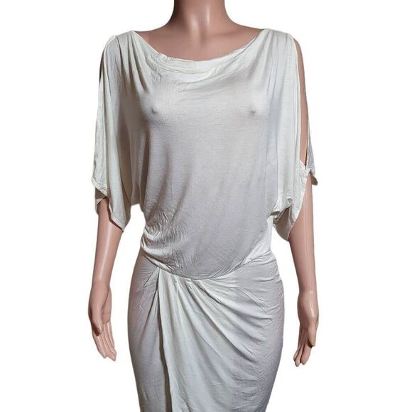 White fit and flare dolman sleeve wrap mid dress M - Picture 5 of 6